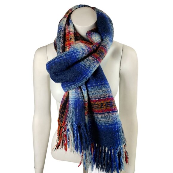 Merona Unisex Plaid Acrylic Multi-Color Warm Scarf With Fringe One Size - Picture 1 of 6